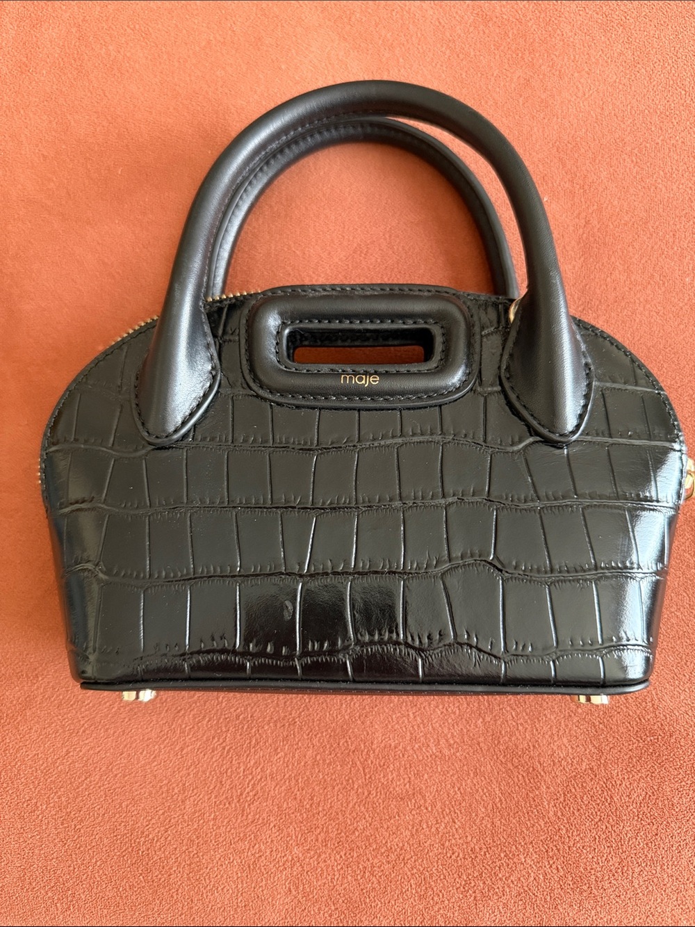MAJE Leather Croc Embossed Mini Bag with Top Handle